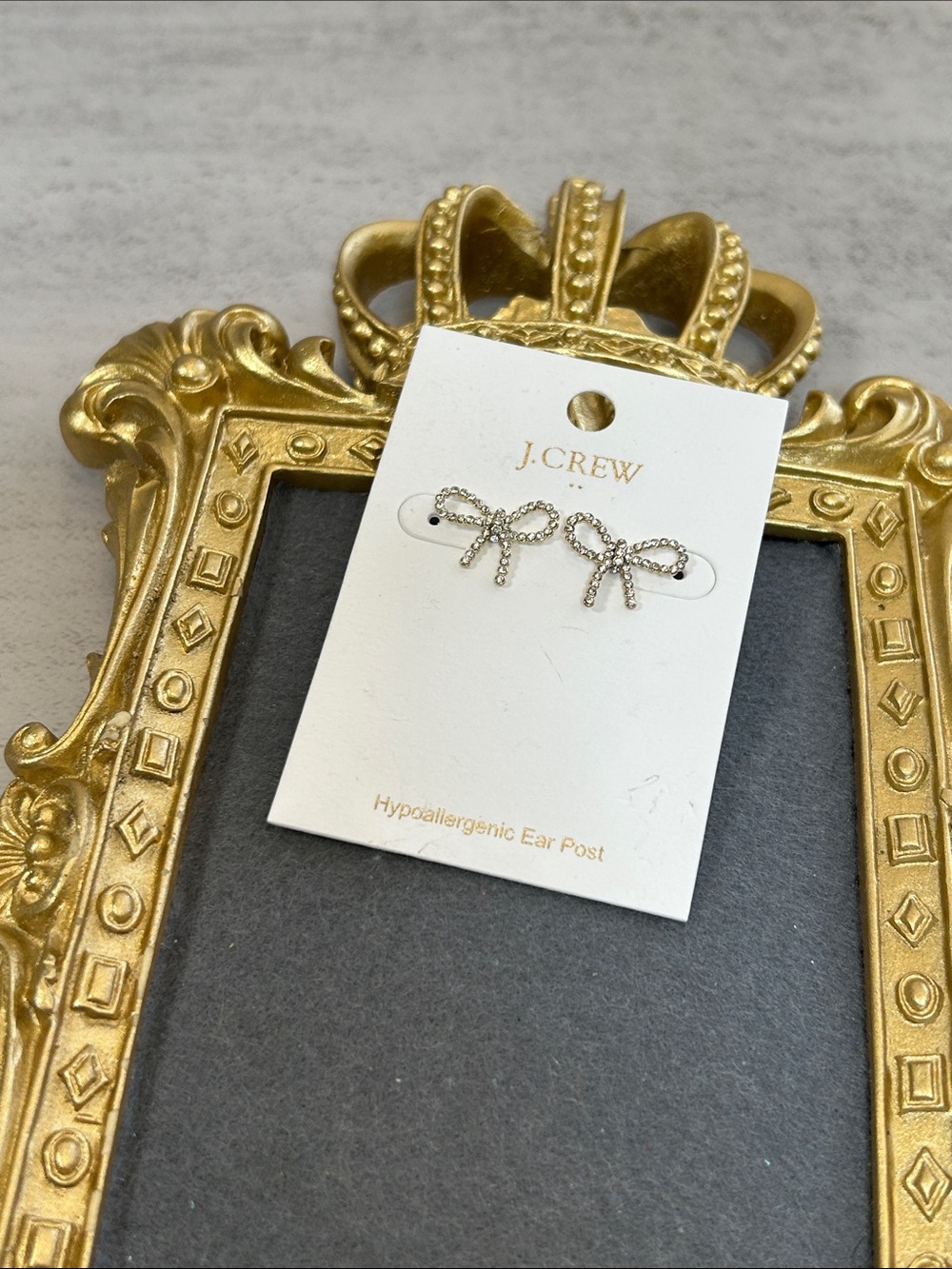 J. Crew Silver Crystal Bow Stud Earrings